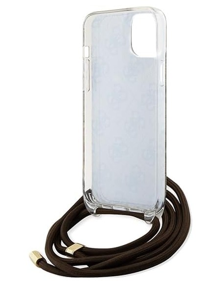 Funda Guess en Silicona diseño 4G con Cordón para iPhone 15 | 14 | 13 color Marrón GUHCP15SHC4SEW
