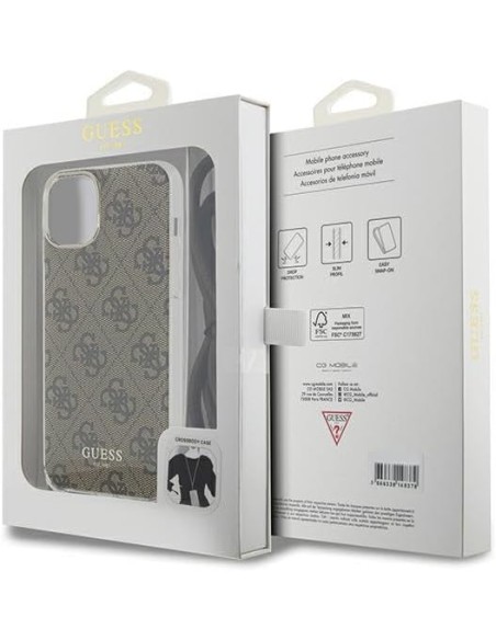Funda Guess en Silicona diseño 4G con Cordón para iPhone 15 | 14 | 13 color Marrón GUHCP15SHC4SEW