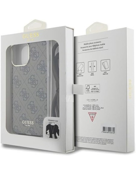Funda Guess en Silicona diseño 4G con Cordón para iPhone 15 Pro color Marrón GUHCP15LHC4SEW