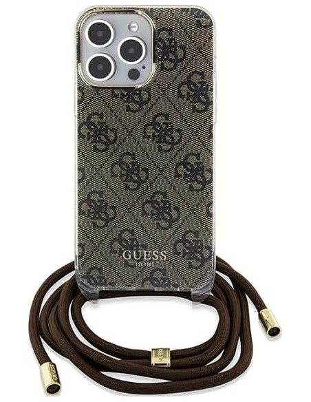 Funda Guess en Silicona diseño 4G con Cordón para iPhone 15 Pro color Marrón GUHCP15LHC4SEW