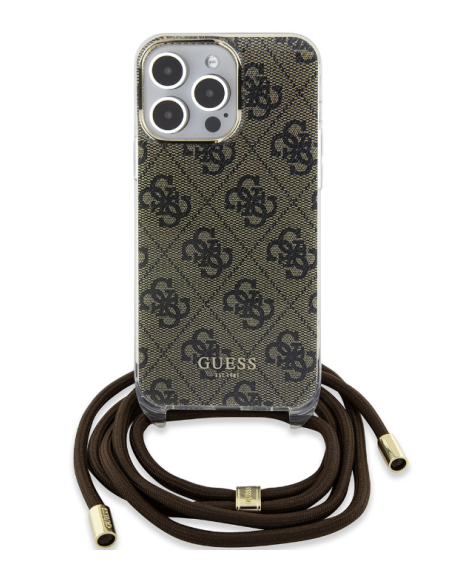 Funda Guess en Silicona diseño 4G con Cordón para iPhone 15 Pro Max color Marrón GUHCP15XHC4SEW