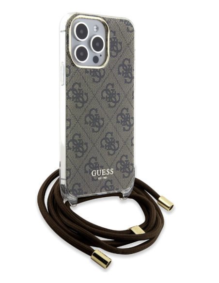 Funda Guess en Silicona diseño 4G con Cordón para iPhone 15 Pro Max color Marrón GUHCP15XHC4SEW