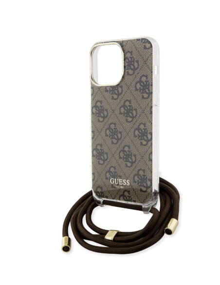 Funda Guess en Silicona diseño 4G con Cordón para iPhone 15 Pro Max color Marrón GUHCP15XHC4SEW