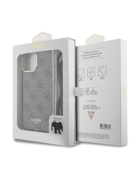Funda Guess en Silicona diseño 4G con Cordón para iPhone 15 Pro Max color Marrón GUHCP15XHC4SEW
