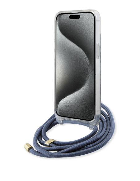 Funda Guess en Silicona diseño 4G con Cordón para iPhone 15 | 14 | 13 color Azul GUHCP15SHC4SEB