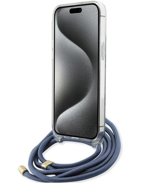 Funda Guess en Silicona diseño 4G con Cordón para iPhone 15 Pro color Azul GUHCP15LHC4SEB