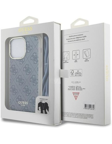 Funda Guess en Silicona diseño 4G con Cordón para iPhone 15 Pro Max color Azul GUHCP15XHC4SEB