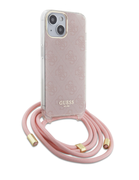 Funda Guess en Silicona diseño 4G con Cordón para iPhone 15 | 14 | 13 color Rosa GUHCP15SHC4SEP
