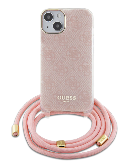 Funda Guess en Silicona diseño 4G con Cordón para iPhone 15 | 14 | 13 color Rosa GUHCP15SHC4SEP