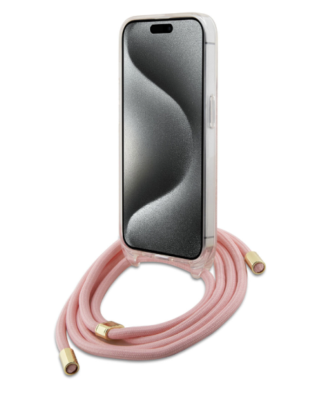 Funda Guess en Silicona diseño 4G con Cordón para iPhone 15 | 14 | 13 color Rosa GUHCP15SHC4SEP
