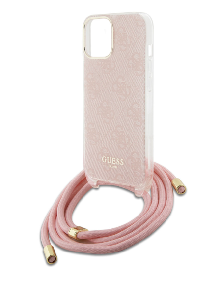 Funda Guess en Silicona diseño 4G con Cordón para iPhone 15 | 14 | 13 color Rosa GUHCP15SHC4SEP