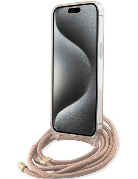 Funda Guess en Silicona diseño 4G con Cordón para iPhone 15 Pro color Rosa GUHCP15LHC4SEP