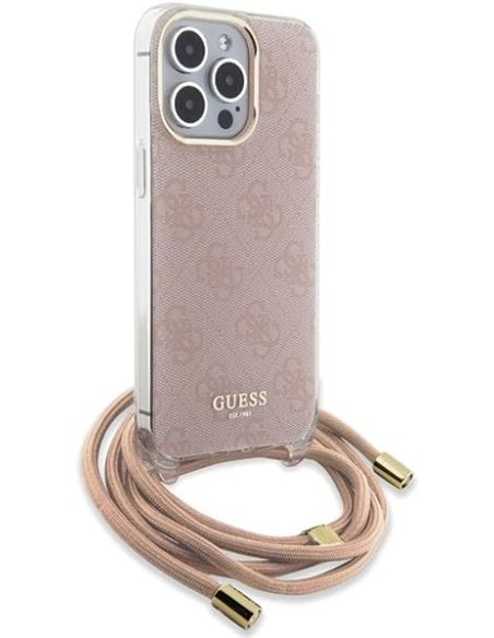 Funda Guess en Silicona diseño 4G con Cordón para iPhone 15 Pro Max color Rosa GUHCP15XHC4SEP