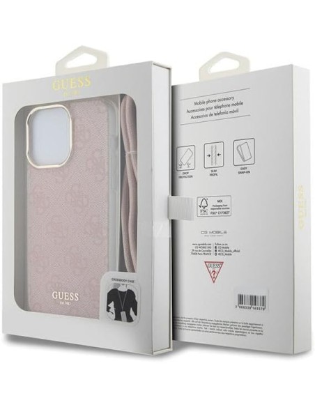 Funda Guess en Silicona diseño 4G con Cordón para iPhone 15 Pro Max color Rosa GUHCP15XHC4SEP