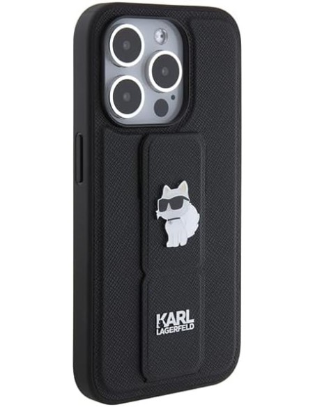 Funda Karl Lagerfeld para Apple iPhone 14 Pro Max Color Negro Modelo Gripstand Saffiano Choupette Pin KLHCP14XGSACHPK