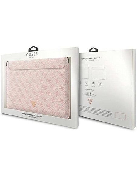 Funda Guess para portátil y tablet de 14" diseño 4G color Rosa con logo GUCS14P4TP