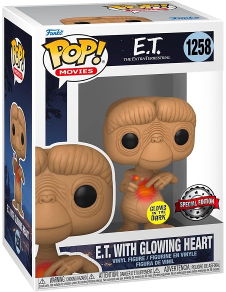 Figura Funko Pop! Películas E.T. con corazón brillando Modelo 1258 | 65088 Edición Especial Brilla en la Oscuridad