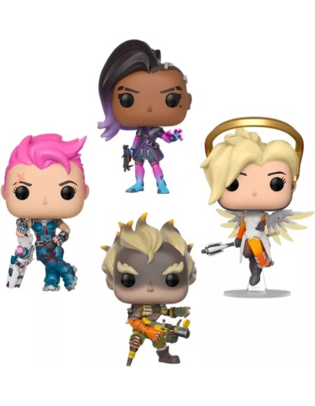 Figura Funko Pop! Juegos Overwatch Sombra | Zarya | Junkrat | Mercy (Brilla en la oscuridad) Pack-4 | 61798 Edición Especial