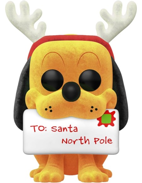 Figura Funko Pop! Disney Holiday Pluto Modelo 1227| 66369 Edición Flocked Exclusiva de Amazon