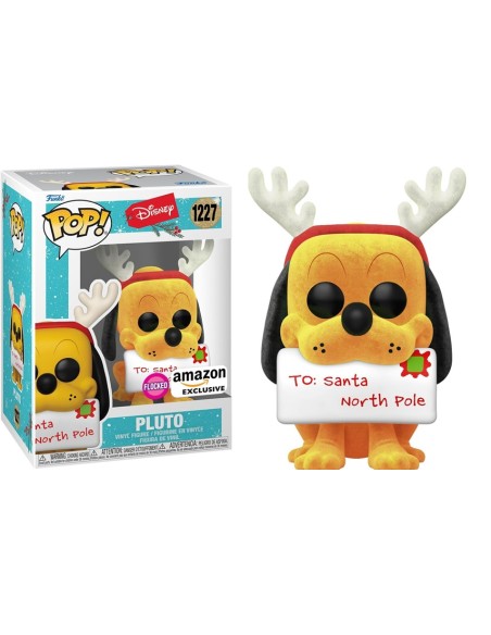 Figura Funko Pop! Disney Holiday Pluto Modelo 1227| 66369 Edición Flocked Exclusiva de Amazon