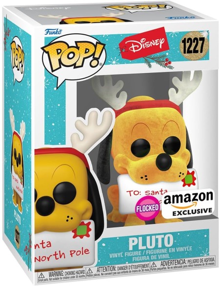 Figura Funko Pop! Disney Holiday Pluto Modelo 1227| 66369 Edición Flocked Exclusiva de Amazon