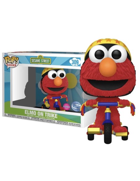 Figura Funko Pop! Rides Barrio Sésamo Elmo en Triciclo Modelo 309 | 76781 Edición Especial Flocked