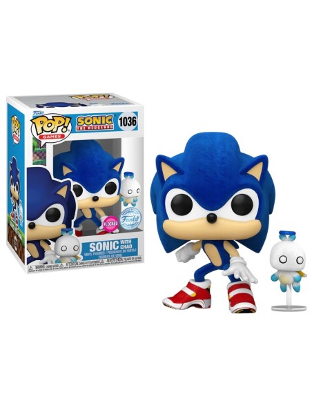 Figura Funko Pop! Juegos Sonic The Hedgehog Sonic con Chao Modelo 1036 | 82617 Edición Especial Flocked