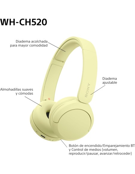 Auriculares Inalámbricos Sony WH-CH520 Color Amarillo