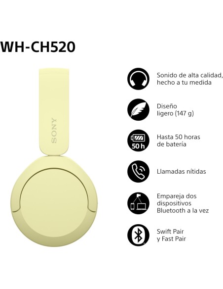 Auriculares Inalámbricos Sony WH-CH520 Color Amarillo