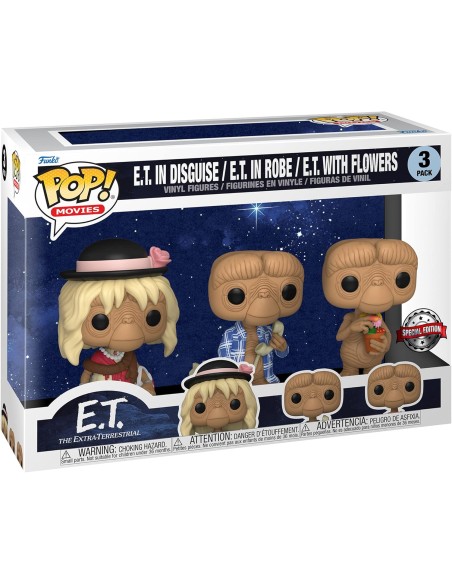 Figura Funko Pop! Películas E.T. El Extraterrestre E.T. Pack-3 (disfrazado, en bata y con flores) | 65051 | Edición Especial