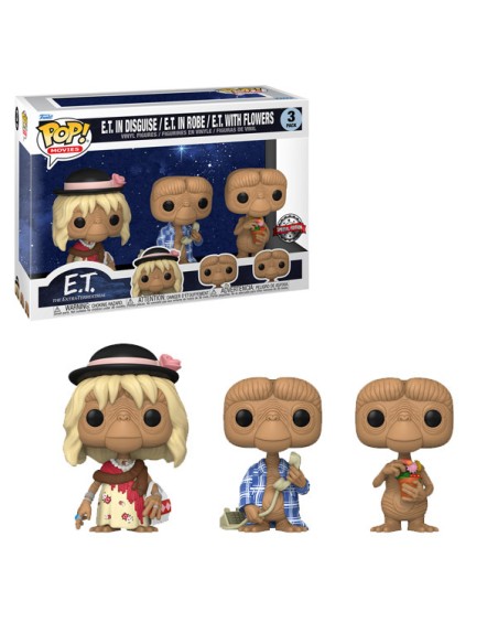 Figura Funko Pop! Películas E.T. El Extraterrestre E.T. Pack-3 (disfrazado, en bata y con flores) | 65051 | Edición Especial