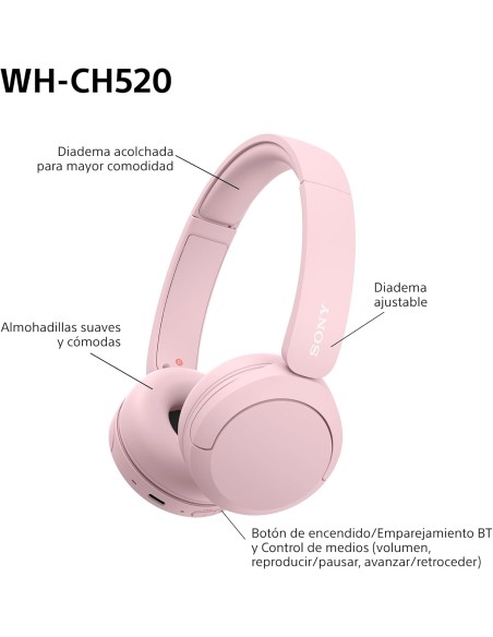 Auriculares Inalámbricos Sony WH-CH520 Color Rosa