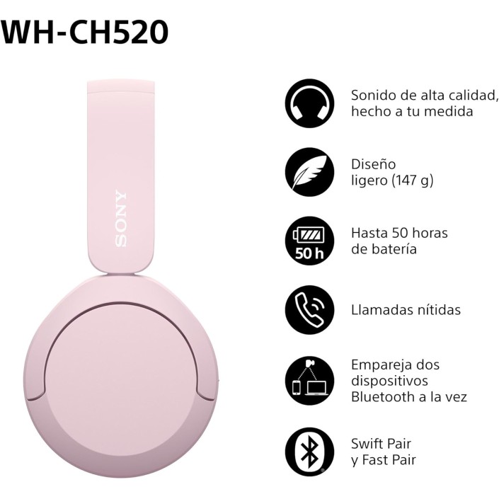 Auriculares Inalámbricos Sony WH-CH520 Color Rosa