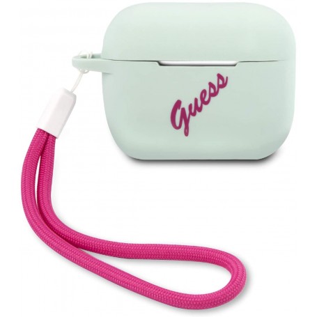 Funda Guess Silicona para Apple Airpods Pro Vintage Verde y Fucsia