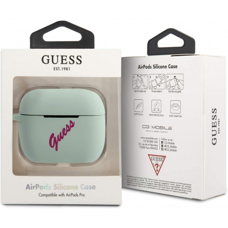 Funda Guess Silicona para Apple Airpods Pro Vintage Verde y Fucsia